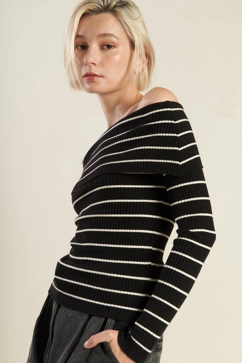 Riviera Off-Shoulder Striped Sweater