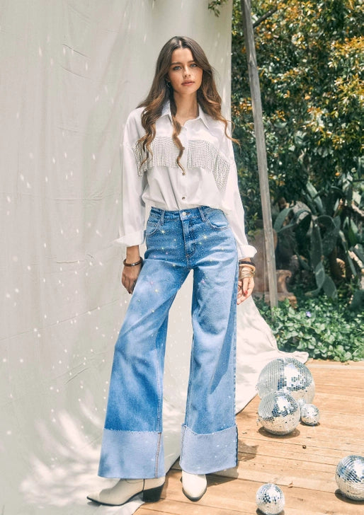 The Astra Rhinestone Wide Leg Jeans