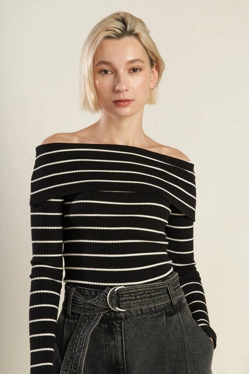 Riviera Off-Shoulder Striped Sweater