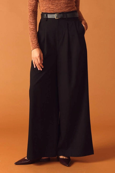 Wide-Leg Pleated Trousers