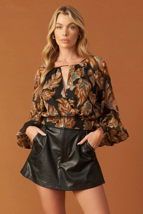 Floral Blouson Wrap Top