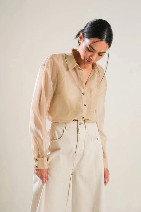 Ethereal Sheer Button-Up Blouse