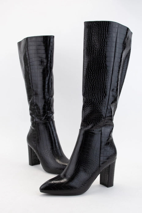 Martha Pointed-Toe Croc Pattern Riding Boots