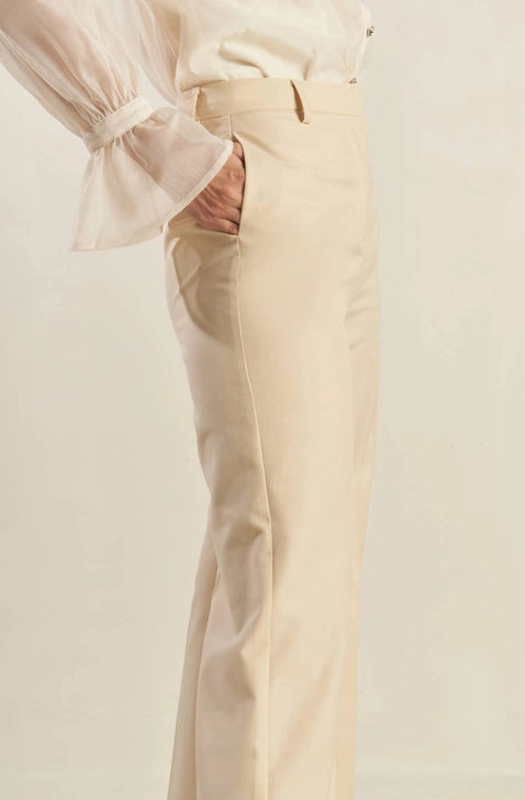 Ivory Elegance Wide-Leg Trousers