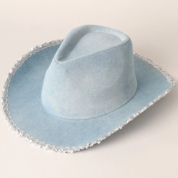 The “Blue Jean Spark” Sequin-Trim Denim Cowgirl Hat