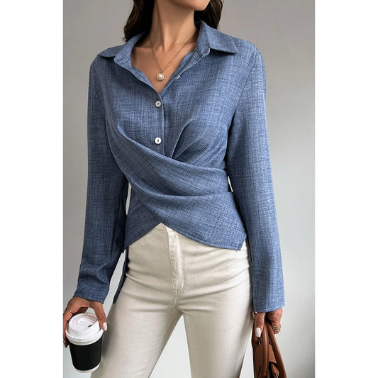 The Emery Draped Button Blouse
